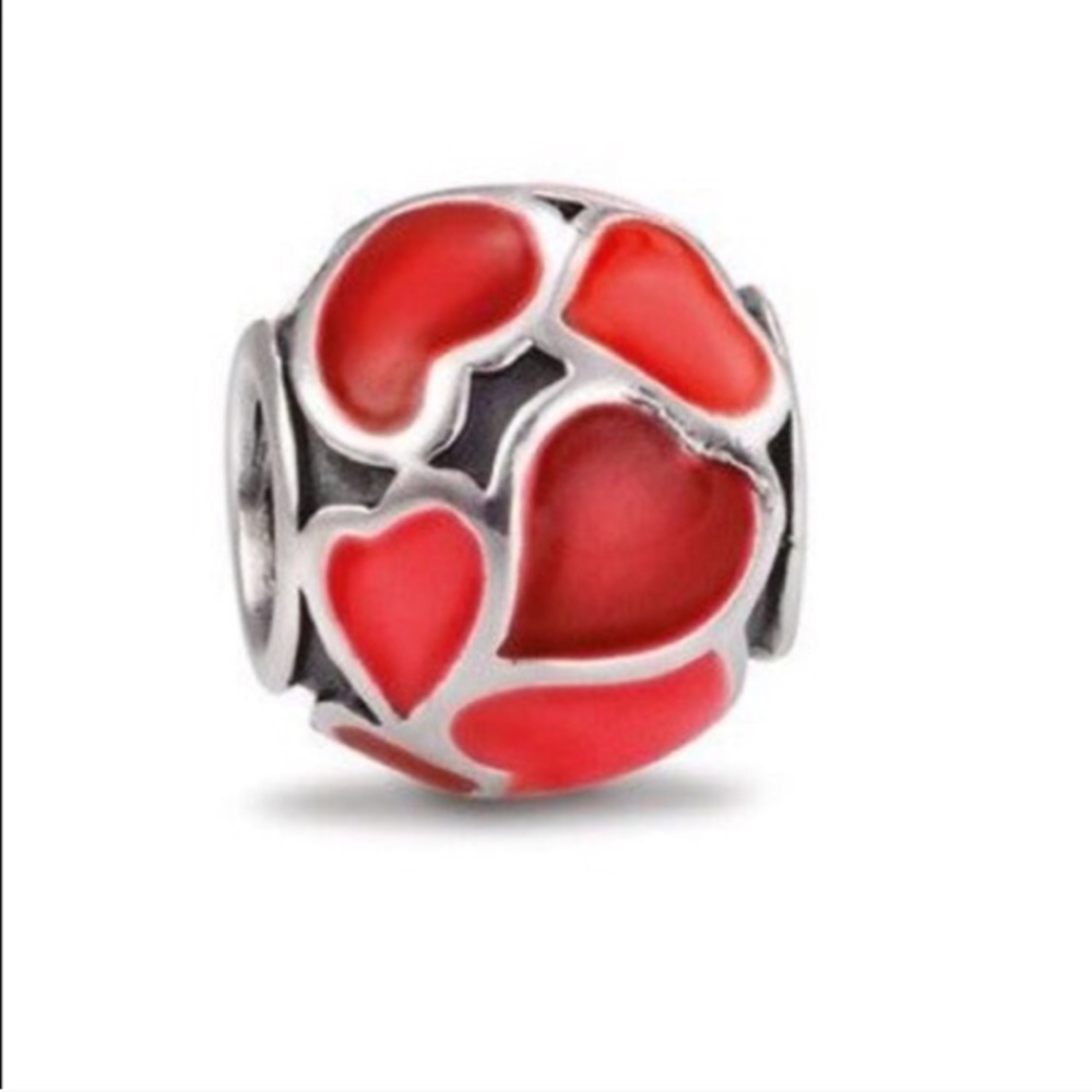 Pandora Red Hot Love Red Enamel Multi Hearts Charm Authentic ALE Sterling Silver